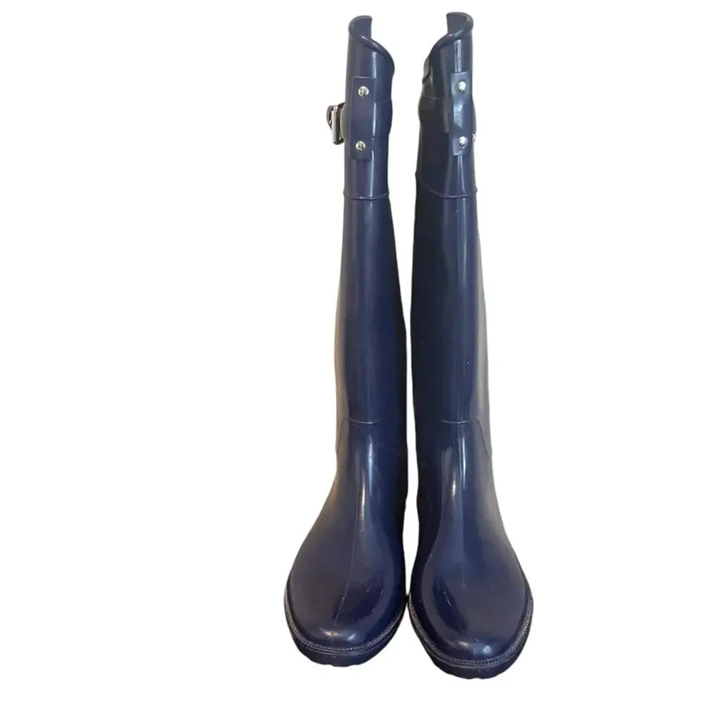 LAUREN RALPH LAUREN Rossalyn II‎ Rain Boots in Navy Blue Buckle Detail Women's 7